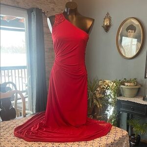 Chic One-Shoulder Red Dress